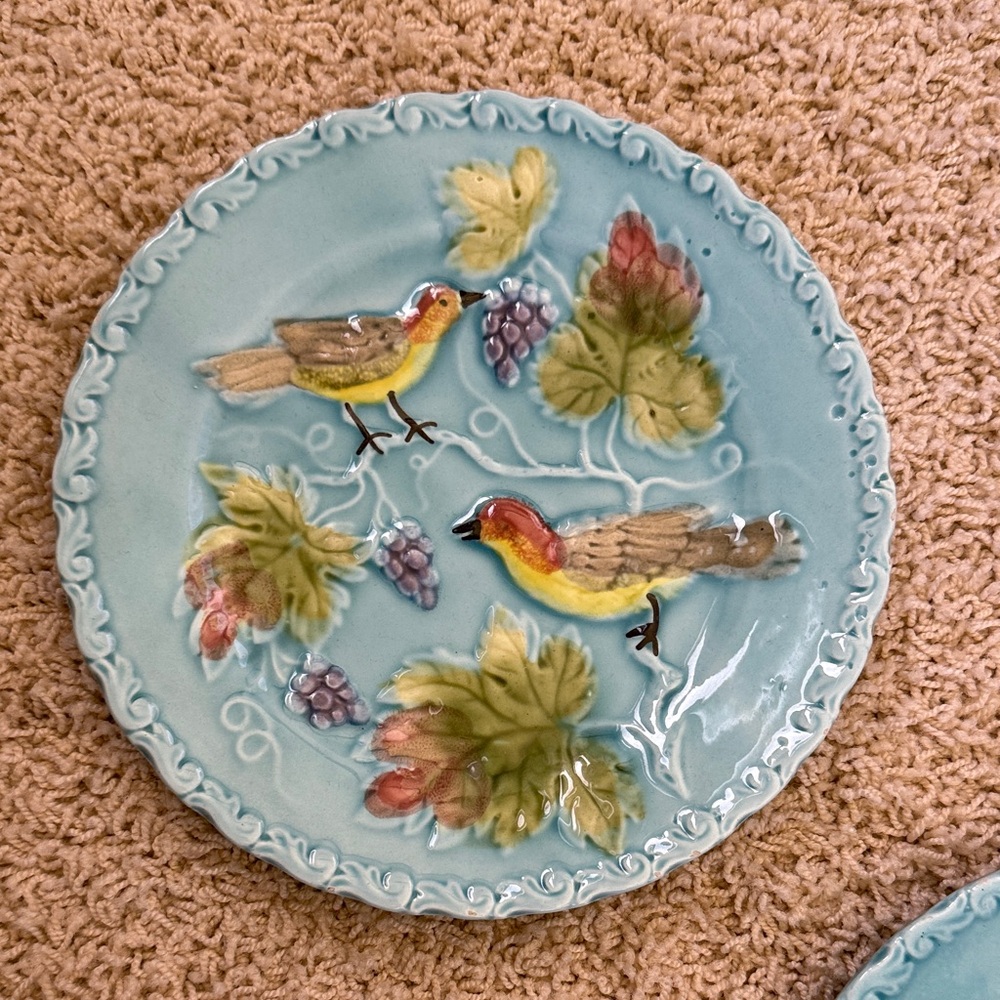 Antique Vintage German Majolica Lovebirds Plate